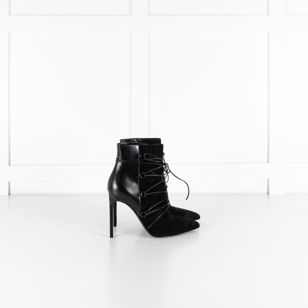 Yves Saint Laurent Black Suede Lace Up Ankle Boot