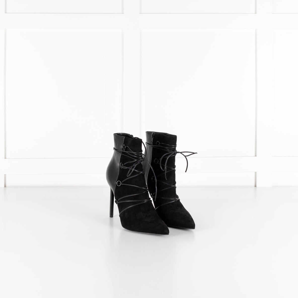 Yves Saint Laurent Black Suede Lace Up Ankle Boot