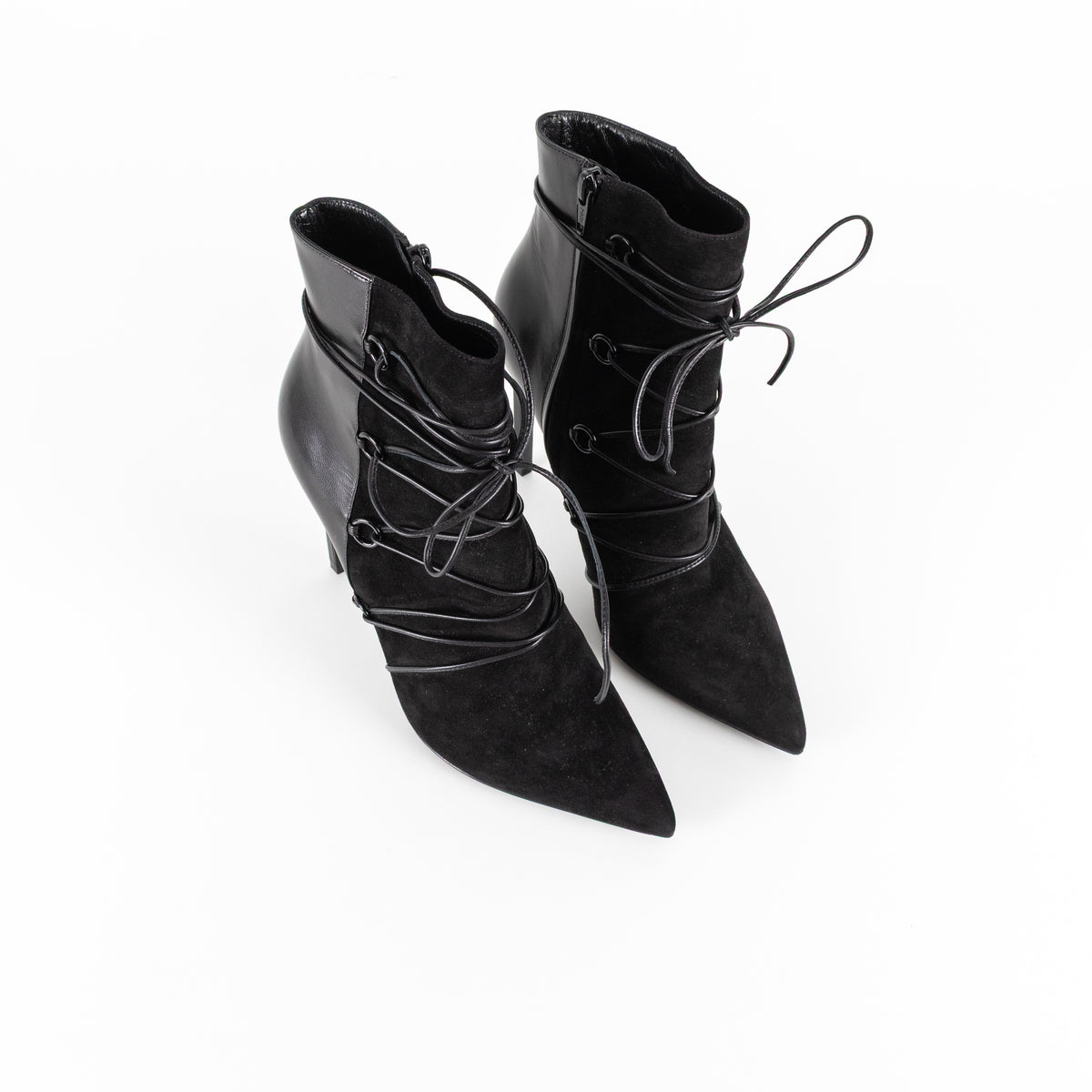 Yves Saint Laurent Black Suede Lace Up Ankle Boot