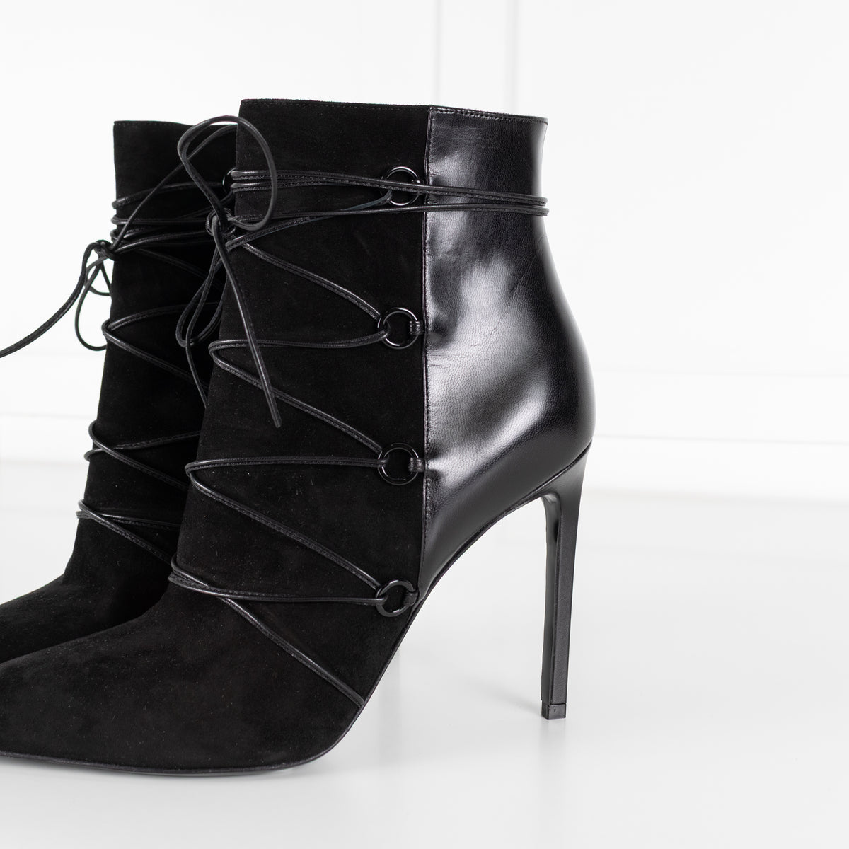 Yves Saint Laurent Black Suede Lace Up Ankle Boot