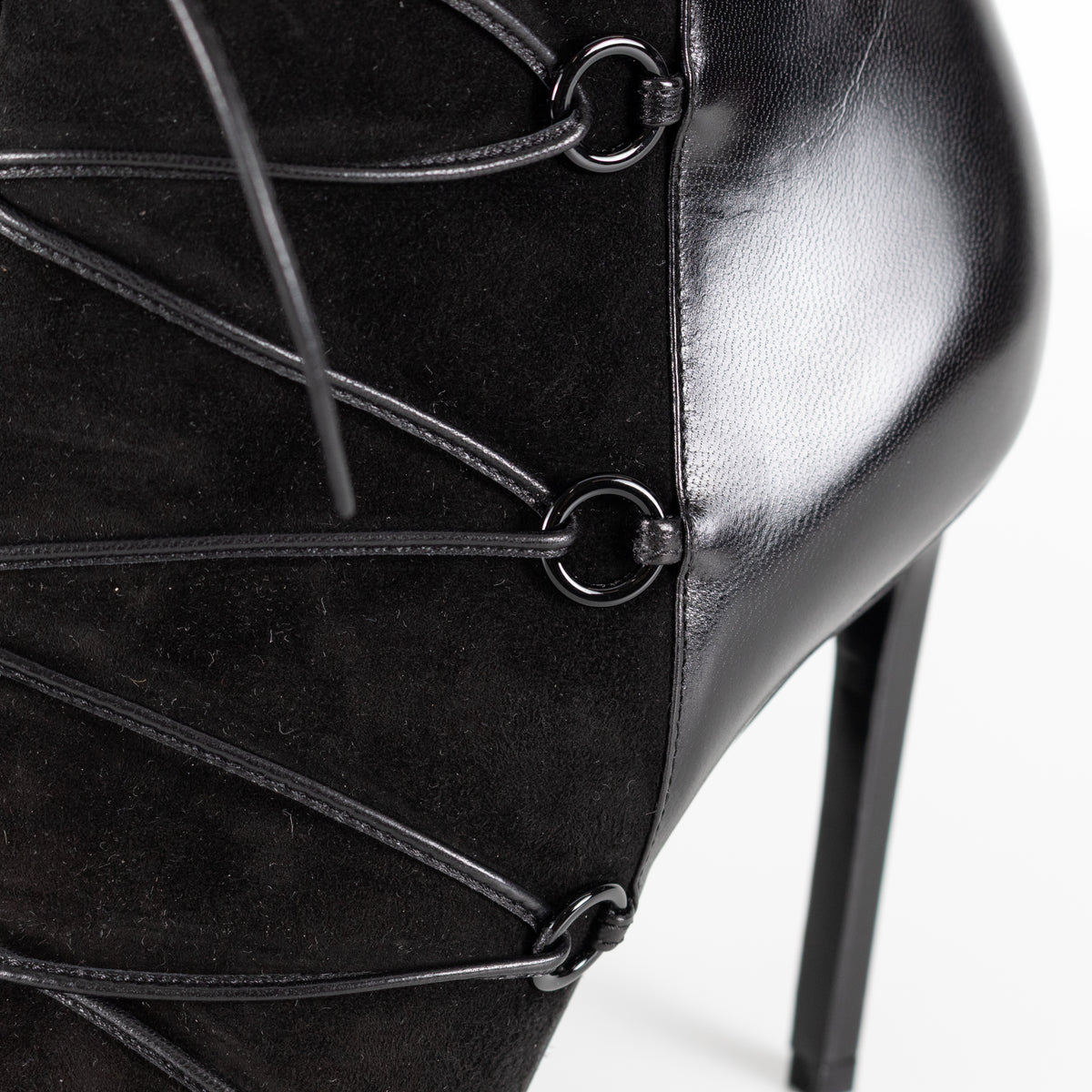 Yves Saint Laurent Black Suede Lace Up Ankle Boot