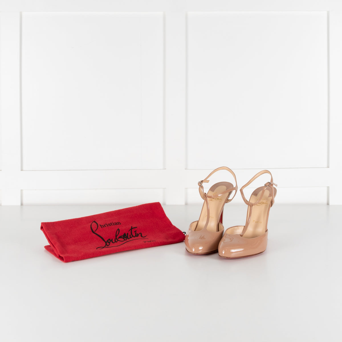 Christian Louboutin Me Pam Nude Patent T-strap Pumps