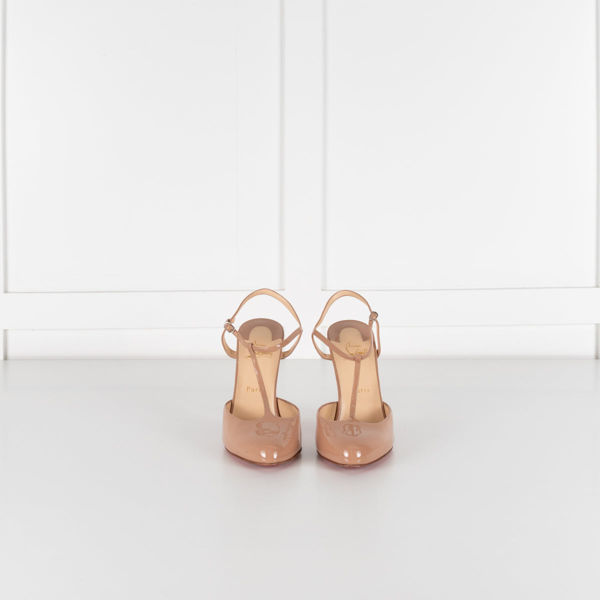 Christian Louboutin Me Pam Nude Patent T-strap Pumps