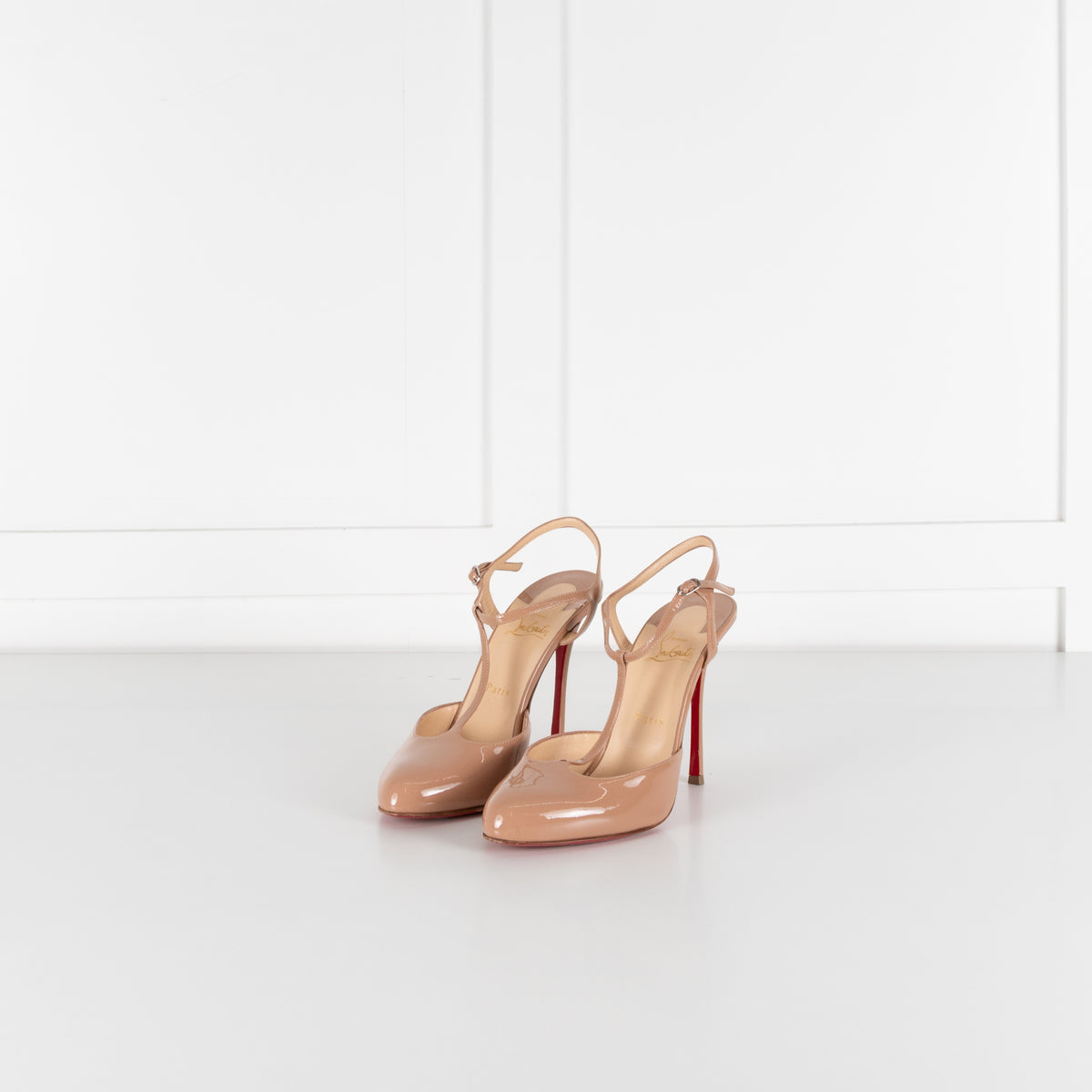 Christian Louboutin Me Pam Nude Patent T-strap Pumps