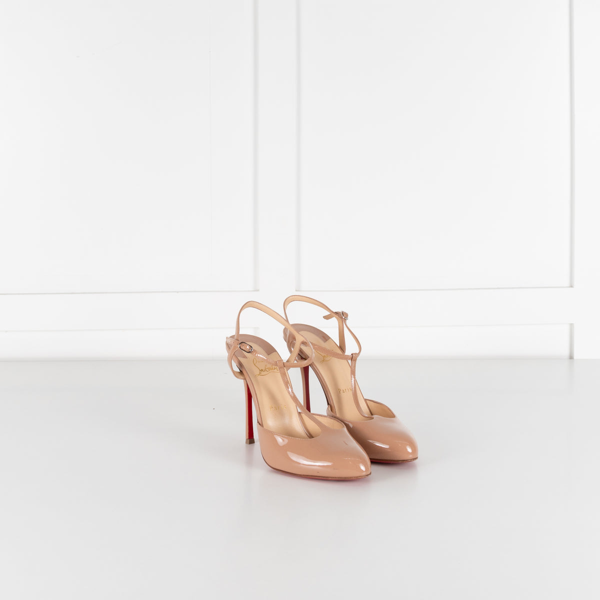 Christian Louboutin Me Pam Nude Patent T-strap Pumps