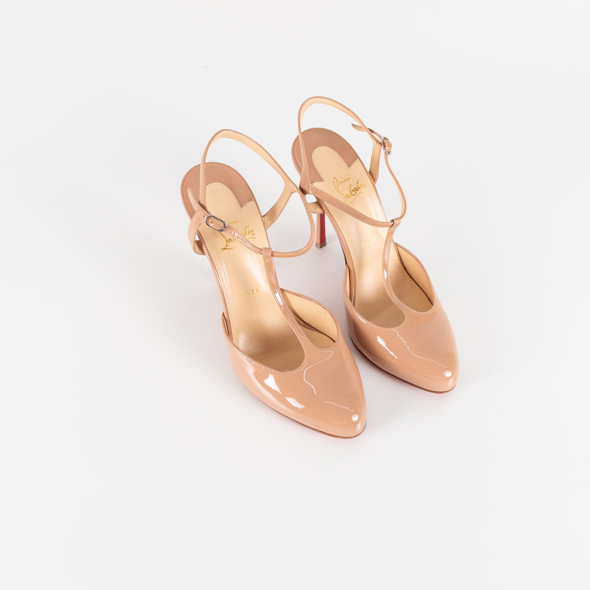 Christian Louboutin Me Pam Nude Patent T-strap Pumps