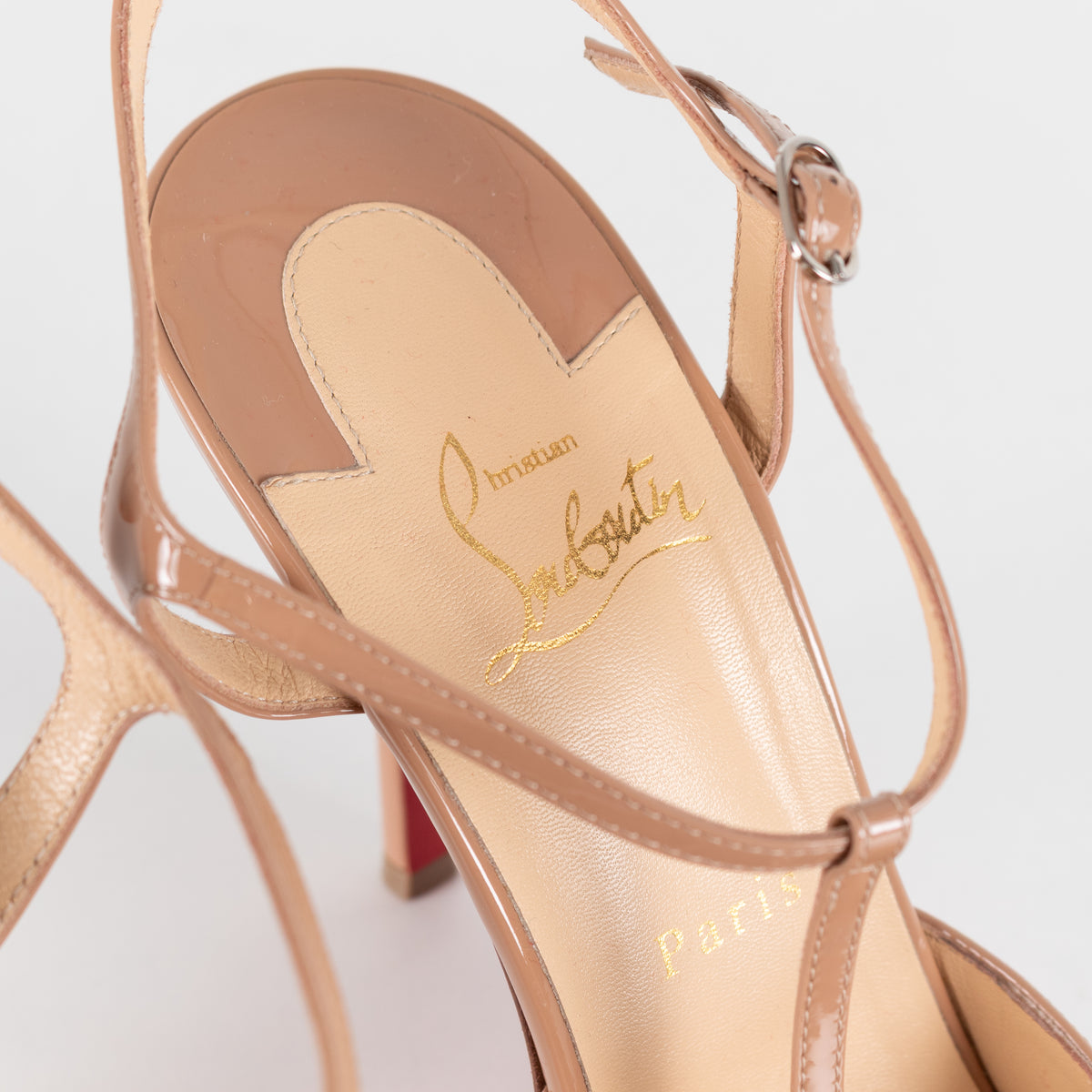 Christian Louboutin Me Pam Nude Patent T-strap Pumps