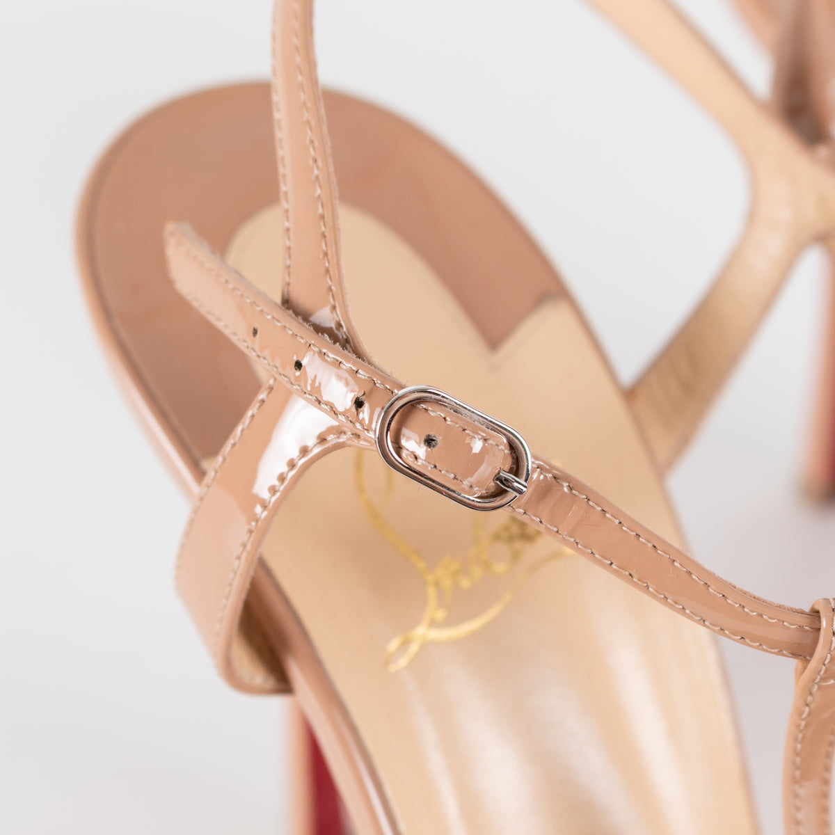 Christian Louboutin Me Pam Nude Patent T-strap Pumps