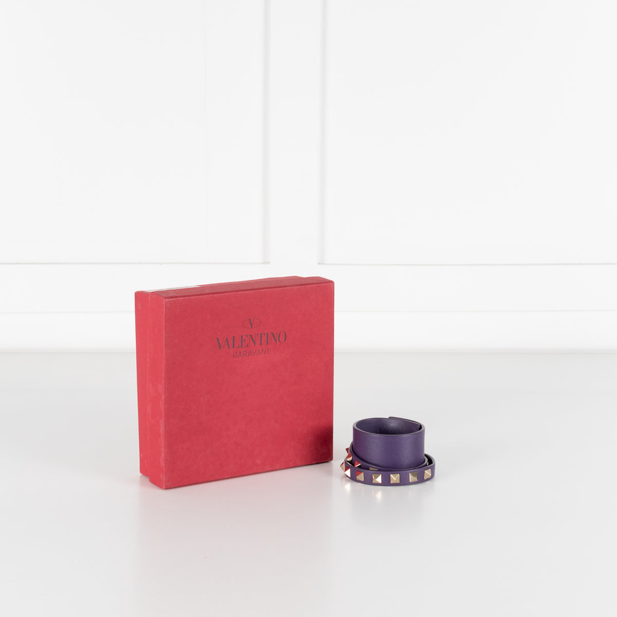 Valentino Garavani Rockstud Gold Tone Purple Leather Double Cuff Bracelet