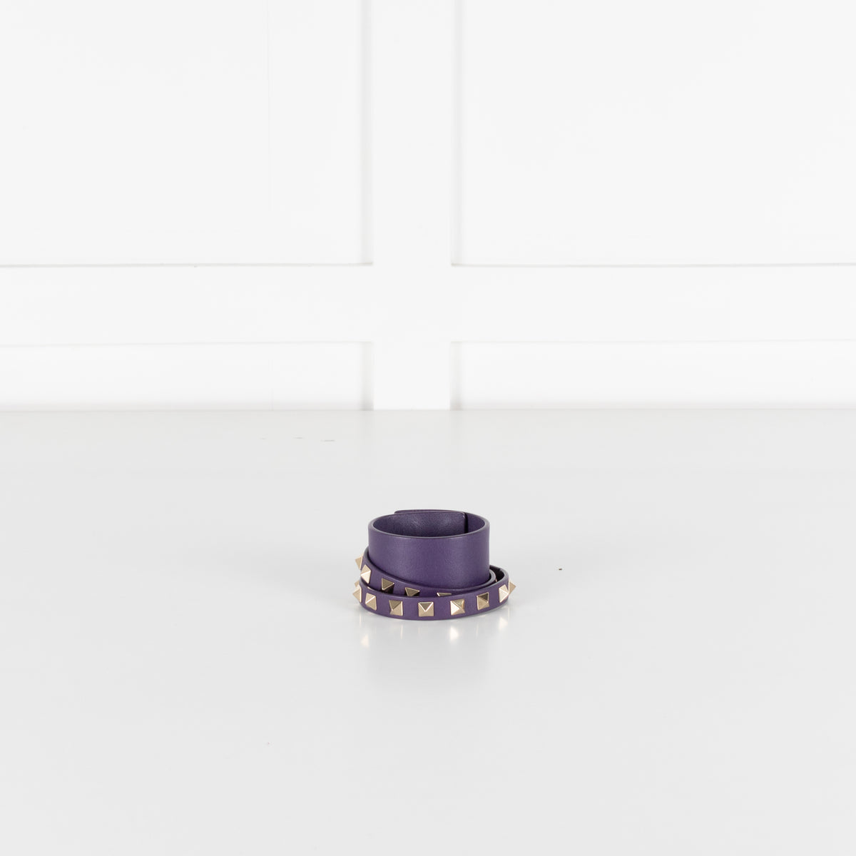 Valentino Garavani Rockstud Gold Tone Purple Leather Double Cuff Bracelet