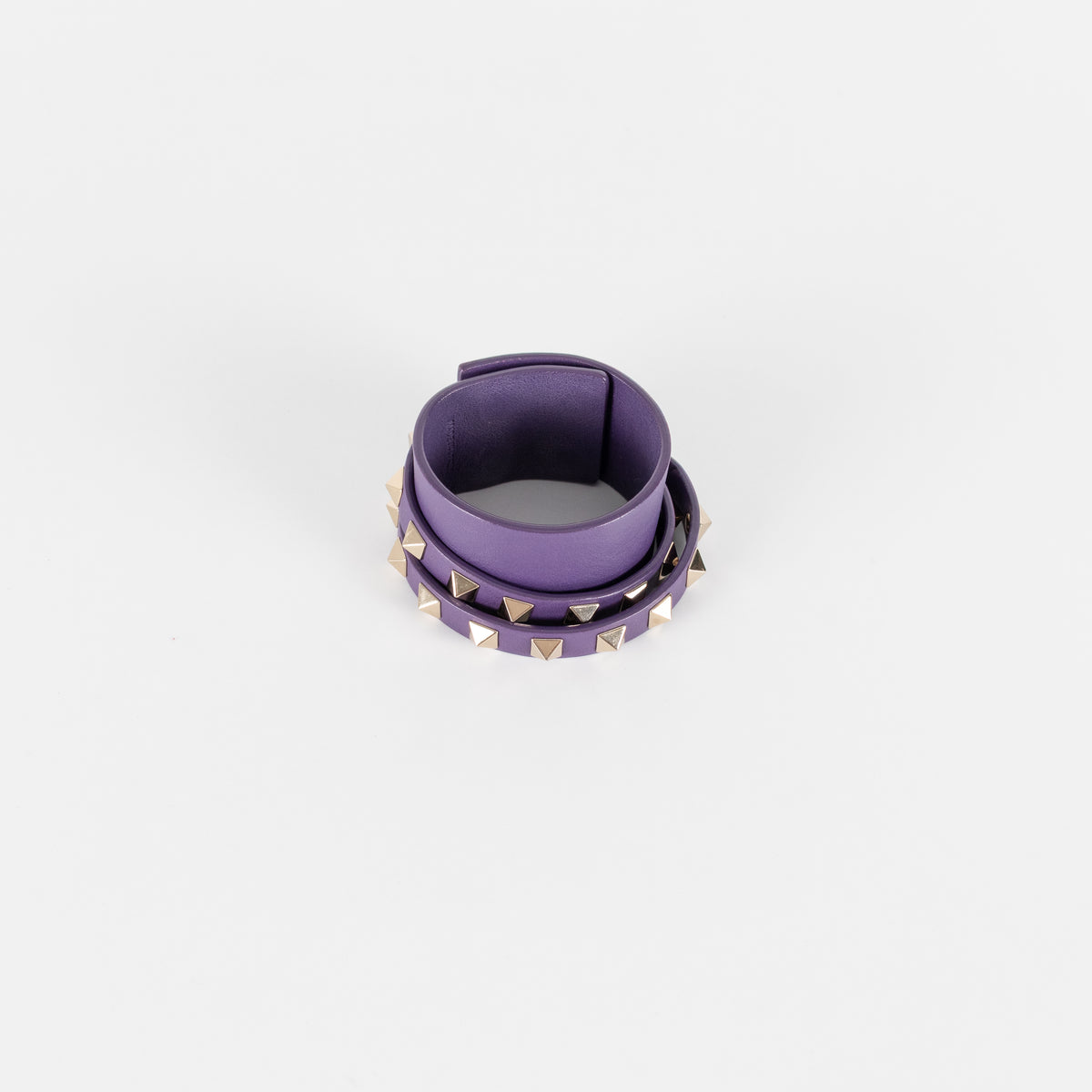 Valentino Garavani Rockstud Gold Tone Purple Leather Double Cuff Bracelet