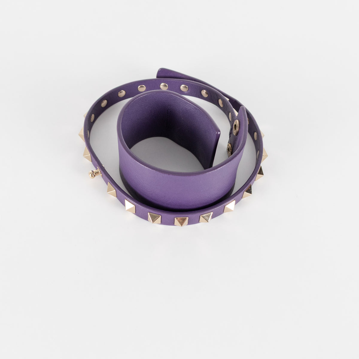 Valentino Garavani Rockstud Gold Tone Purple Leather Double Cuff Bracelet