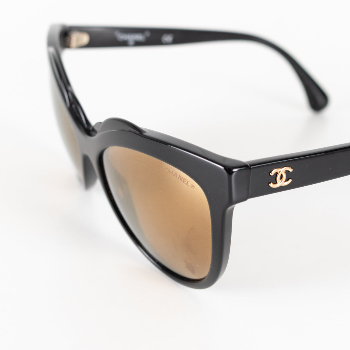 Chanel Black Cat Eye Shape Interlocking CC Logo Sunglasses