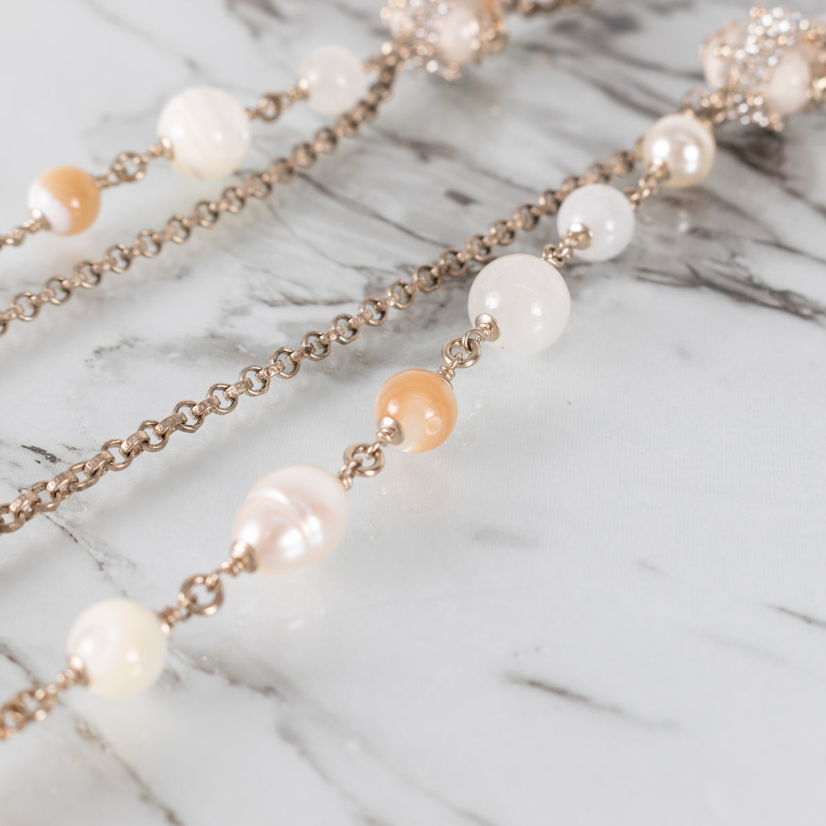 Chanel Cream Caramel Bead Faux Pearl Metal Long Necklace