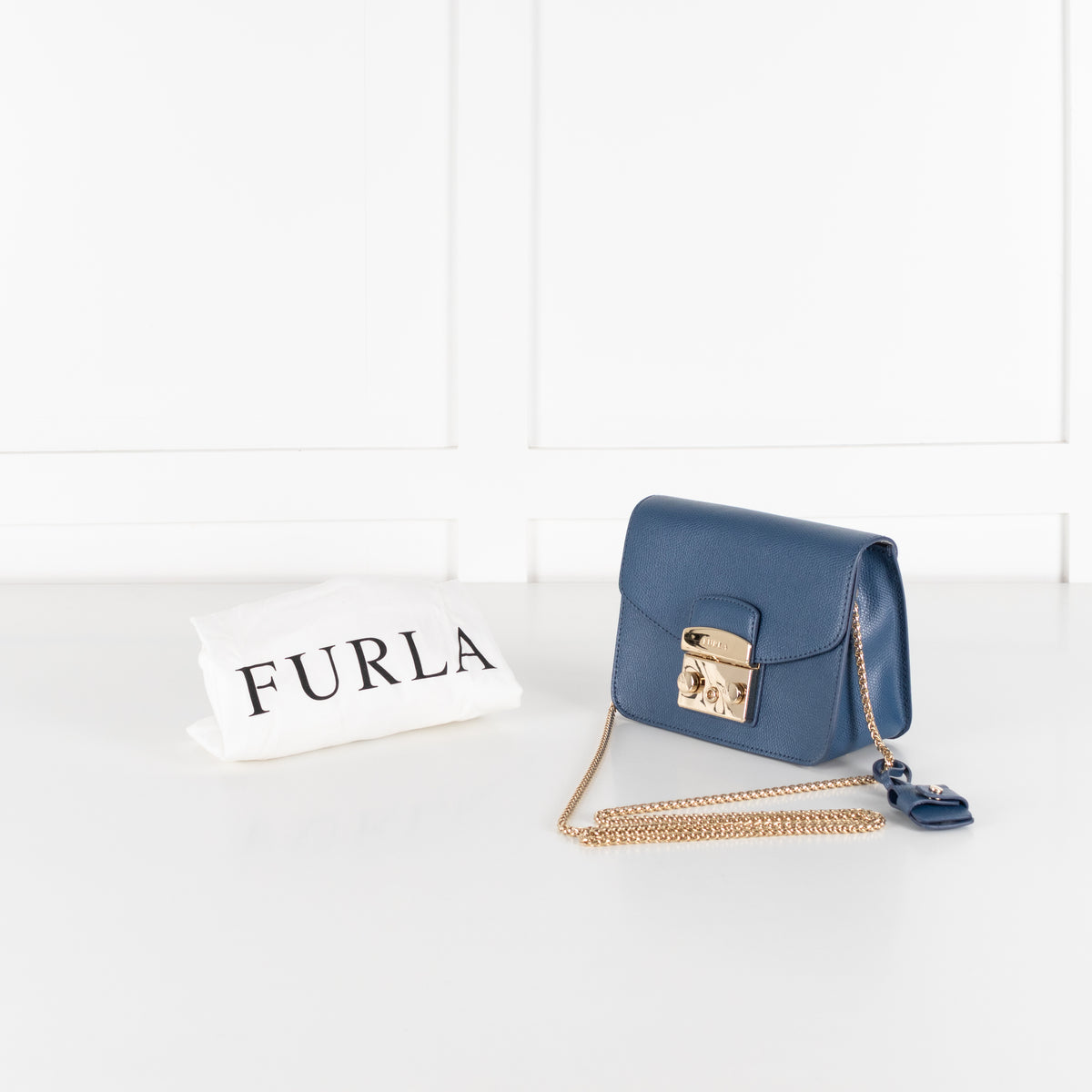 Furla Denim Blue Metropolis Crossbody Leather Bag
