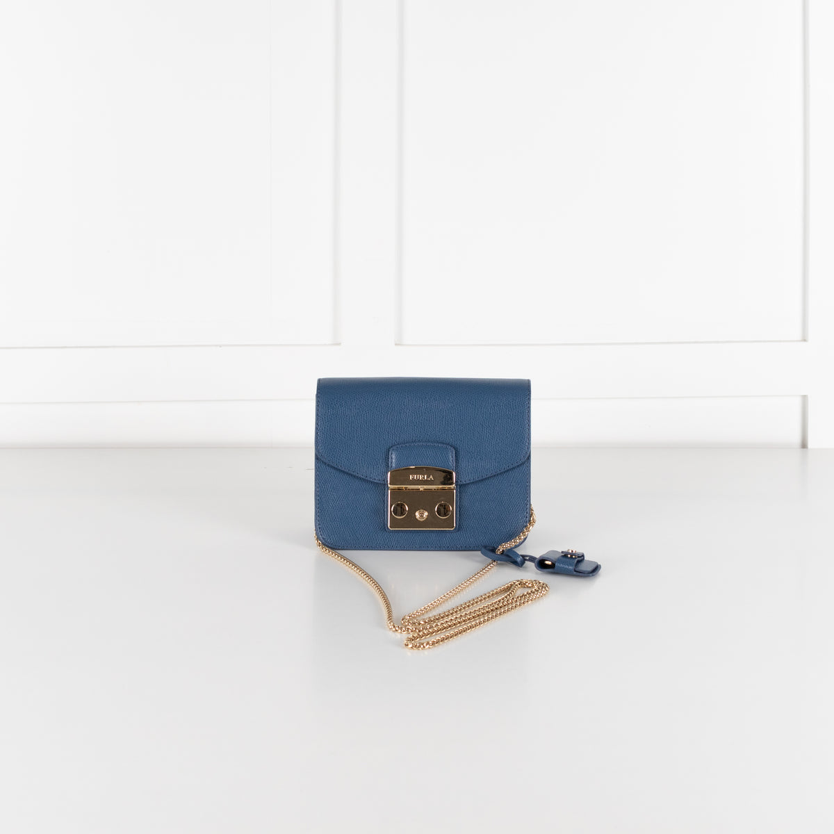 Furla Denim Blue Metropolis Crossbody Leather Bag