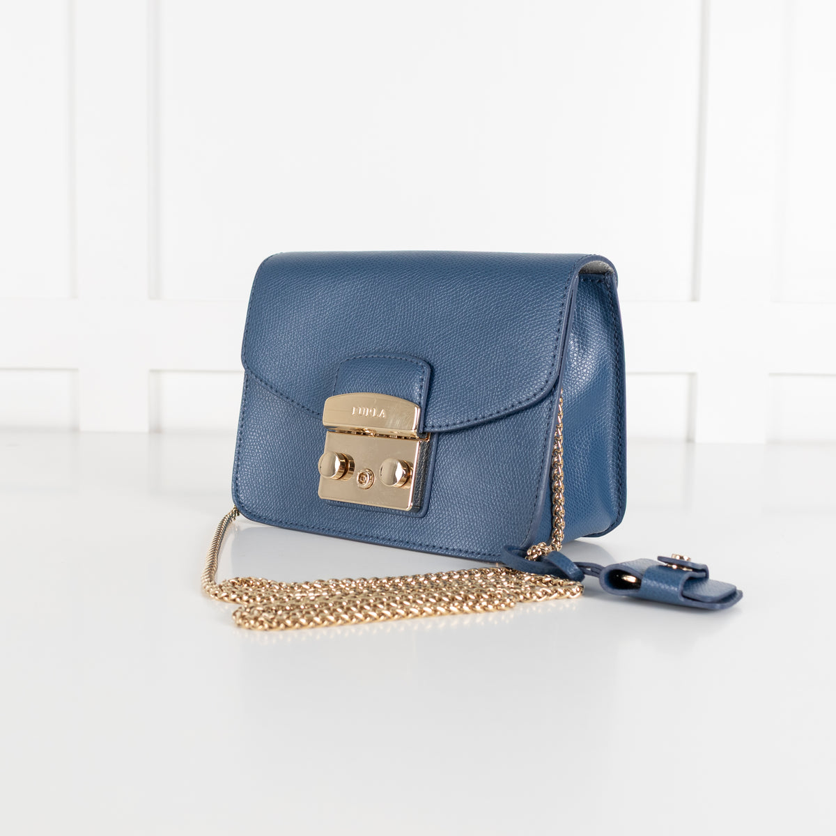 Furla Denim Blue Metropolis Crossbody Leather Bag