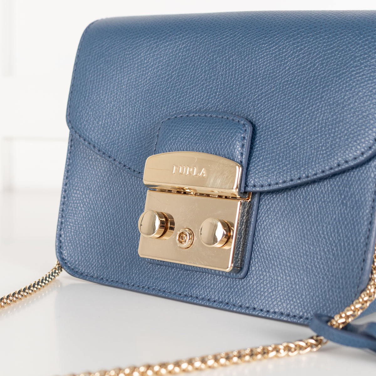 Furla Denim Blue Metropolis Crossbody Leather Bag