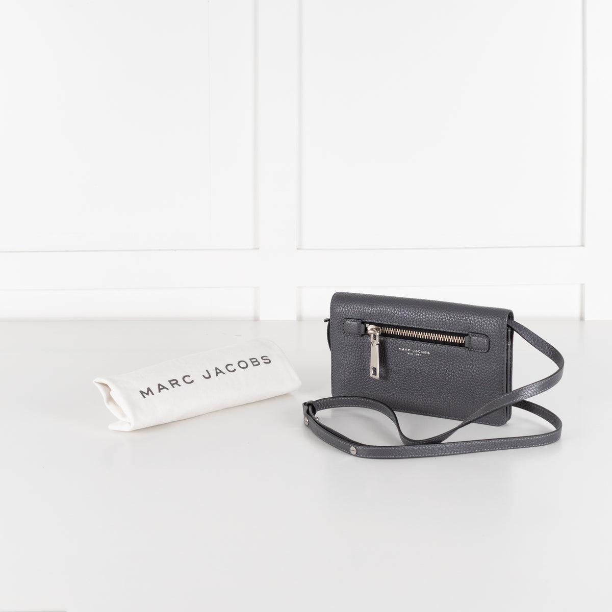 Marc Jacobs Grey Pebbled Leather Small Crossbody Bag