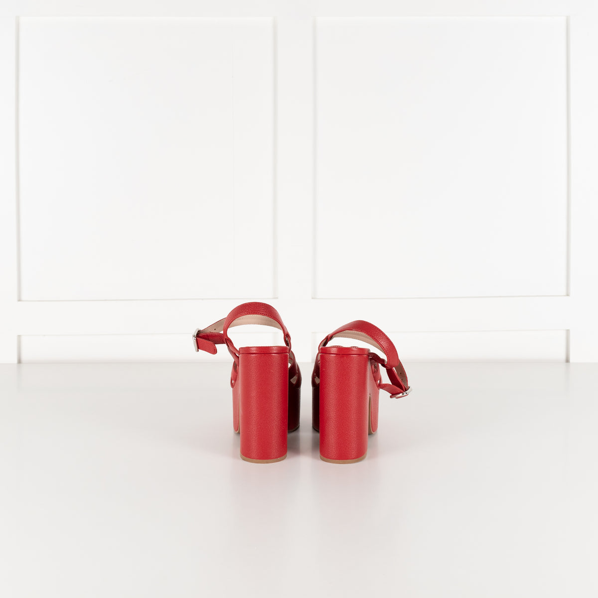 Miu Miu Red Leather Platform Block Heel Sandal