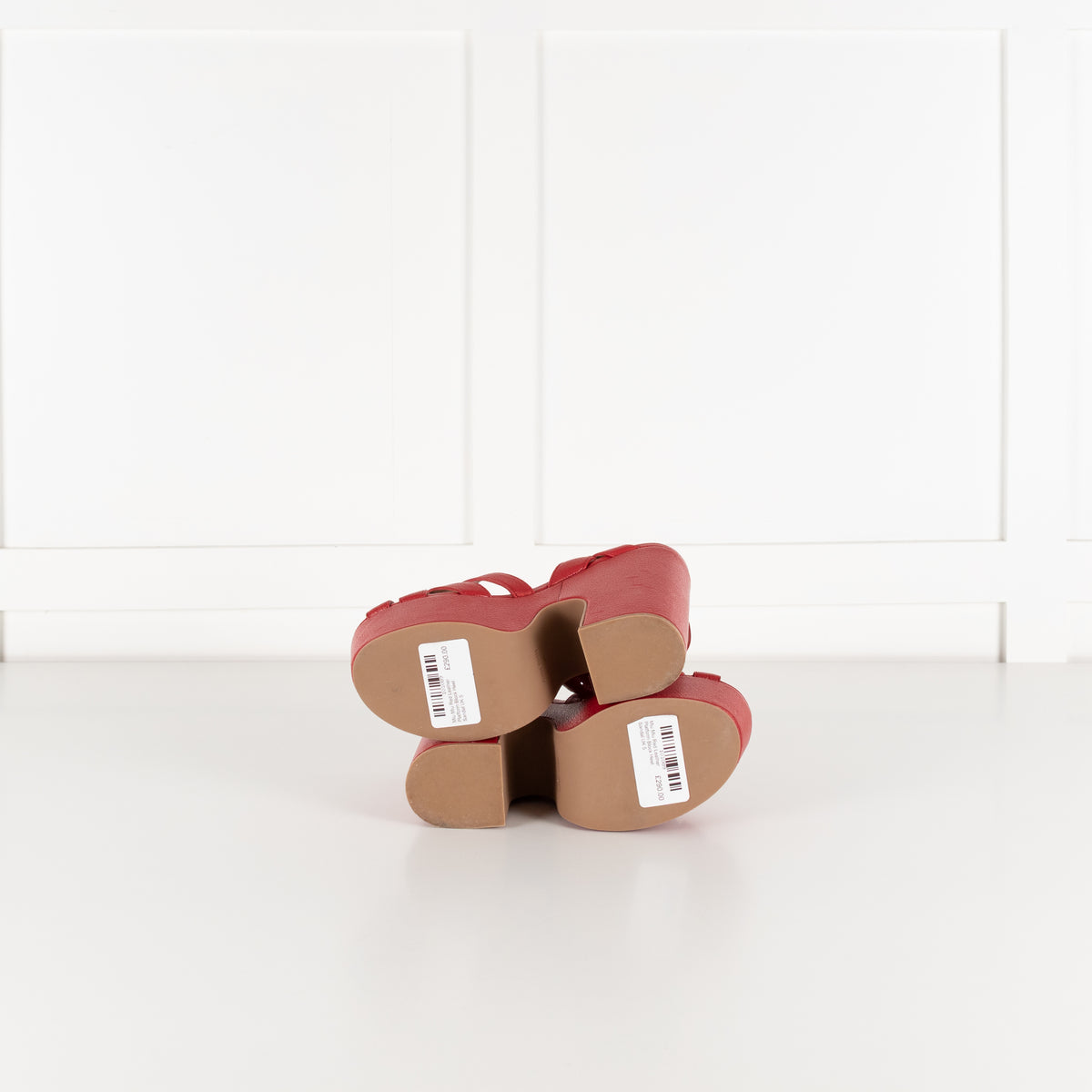 Miu Miu Red Leather Platform Block Heel Sandal