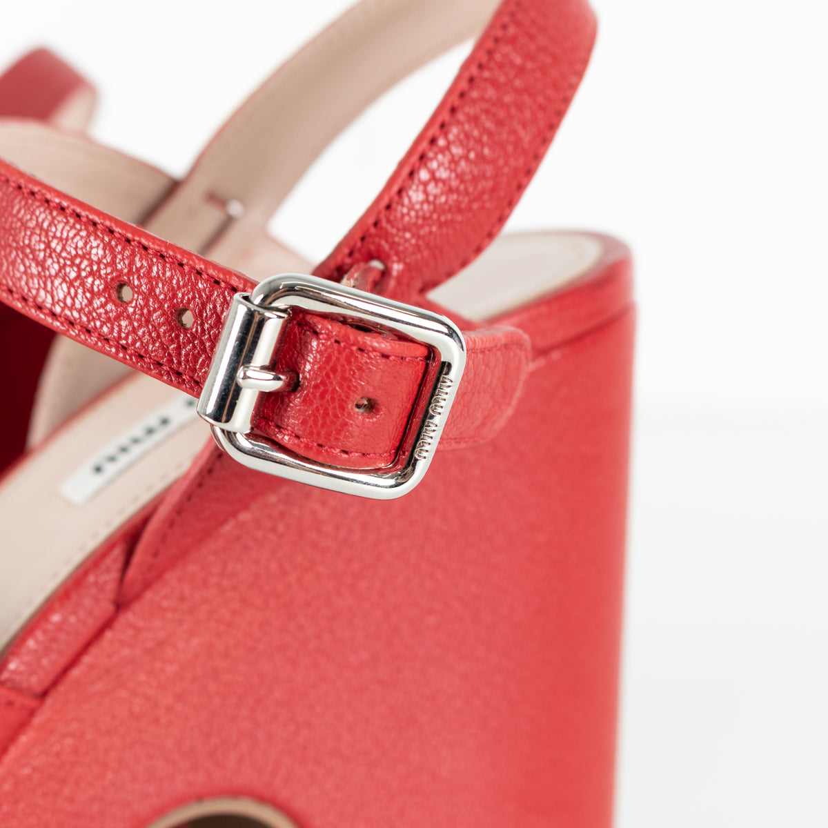 Miu Miu Red Leather Platform Block Heel Sandal