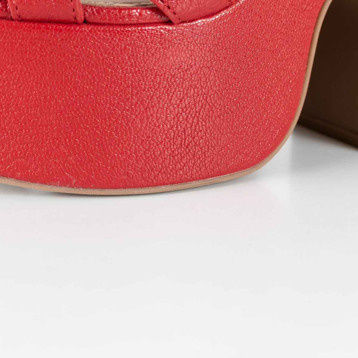 Miu Miu Red Leather Platform Block Heel Sandal