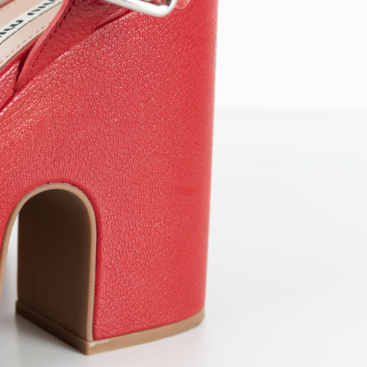 Miu Miu Red Leather Platform Block Heel Sandal