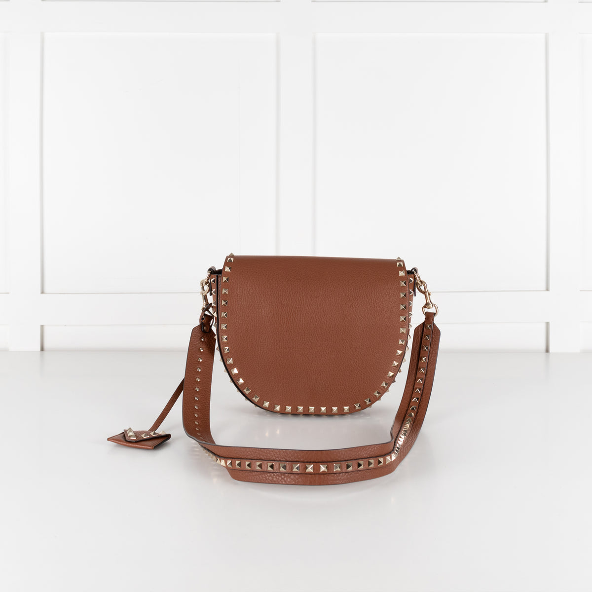 Valentino Garavani Rockstud Tan Saddle Bag