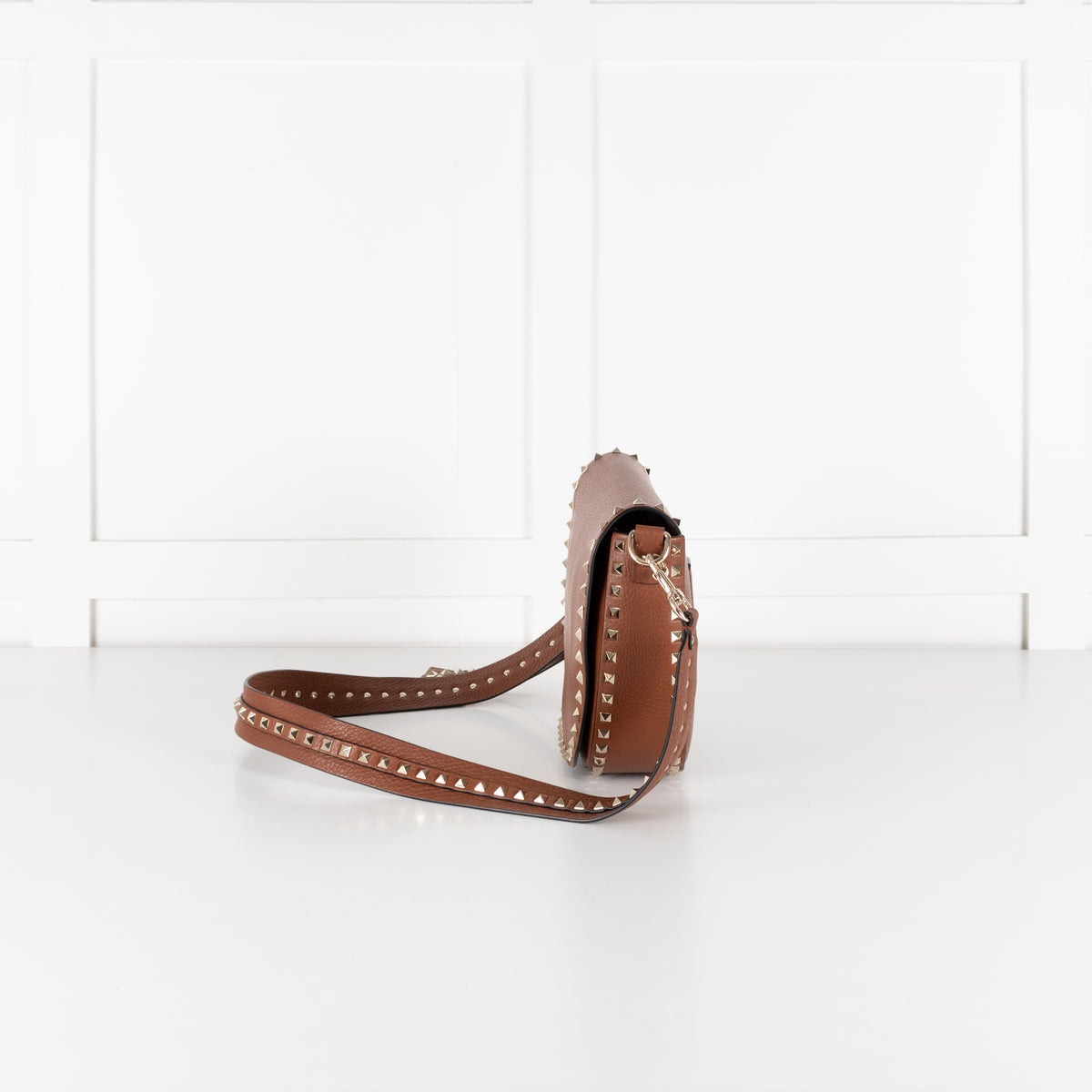 Valentino Garavani Rockstud Tan Saddle Bag