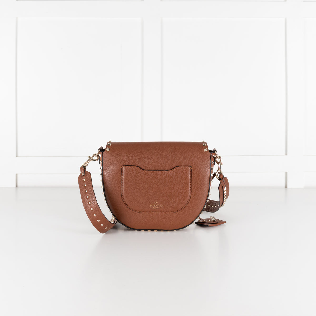 Valentino Garavani Rockstud Tan Saddle Bag