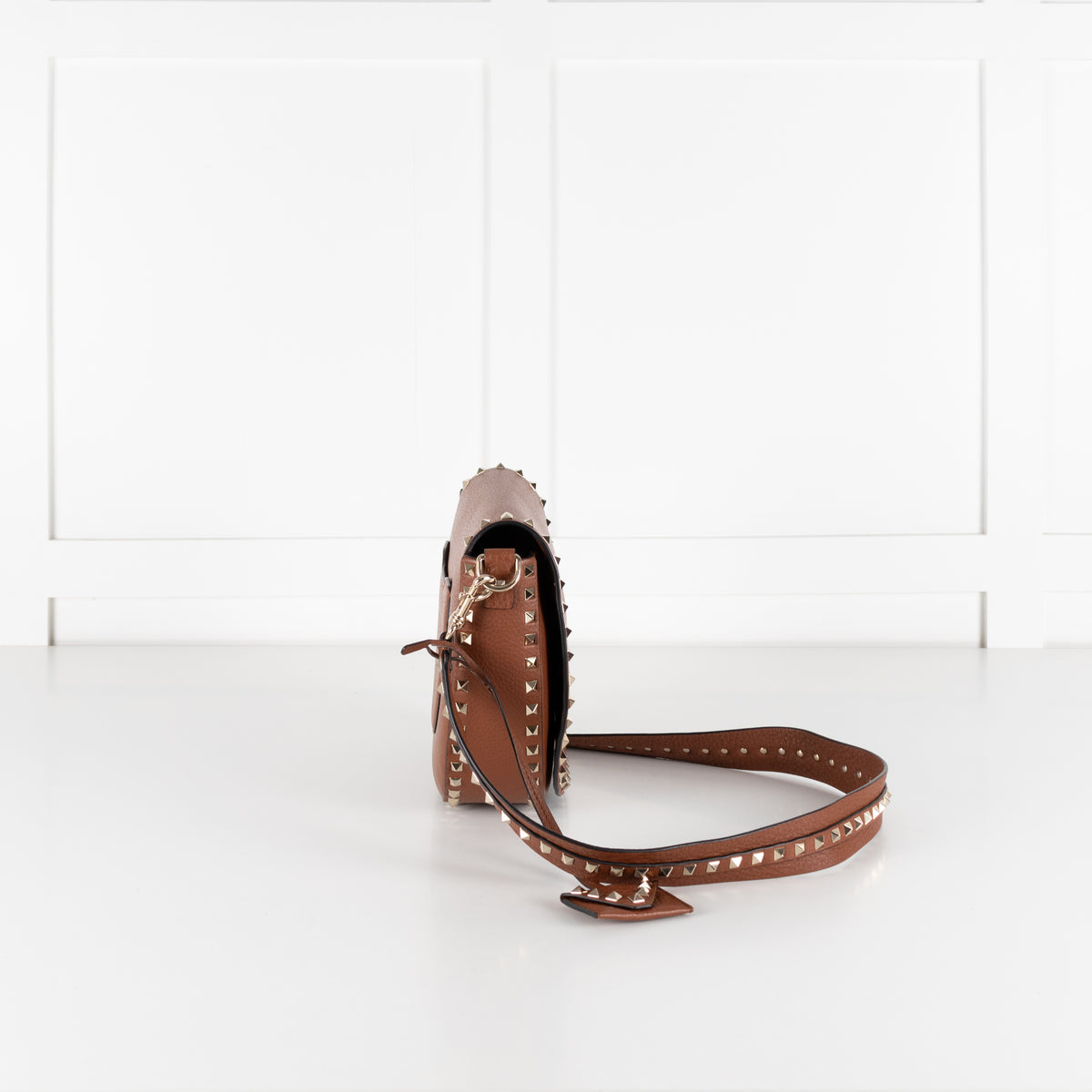 Valentino Garavani Rockstud Tan Saddle Bag