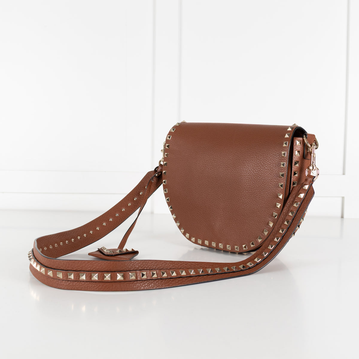Valentino Garavani Rockstud Tan Saddle Bag