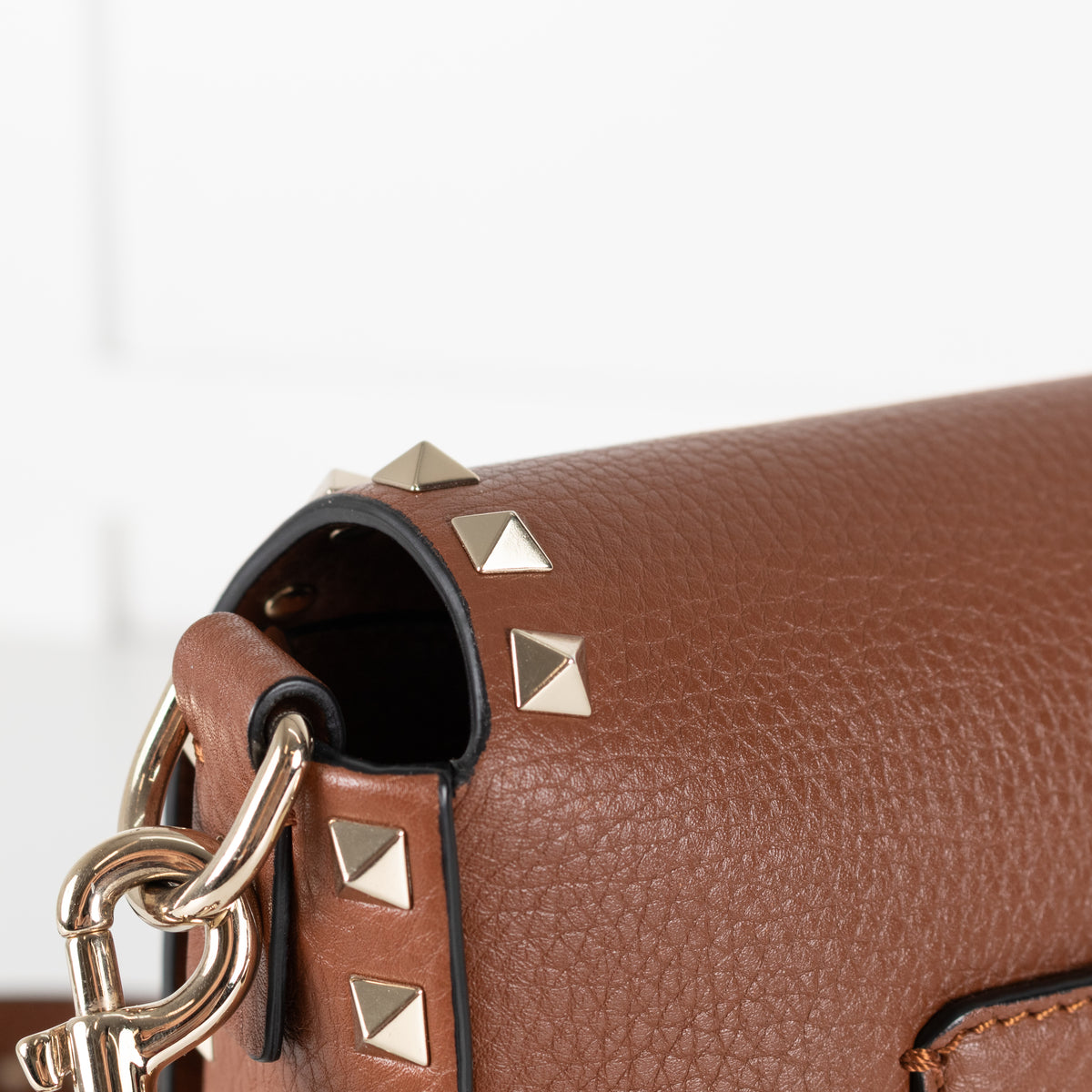 Valentino Garavani Rockstud Tan Saddle Bag