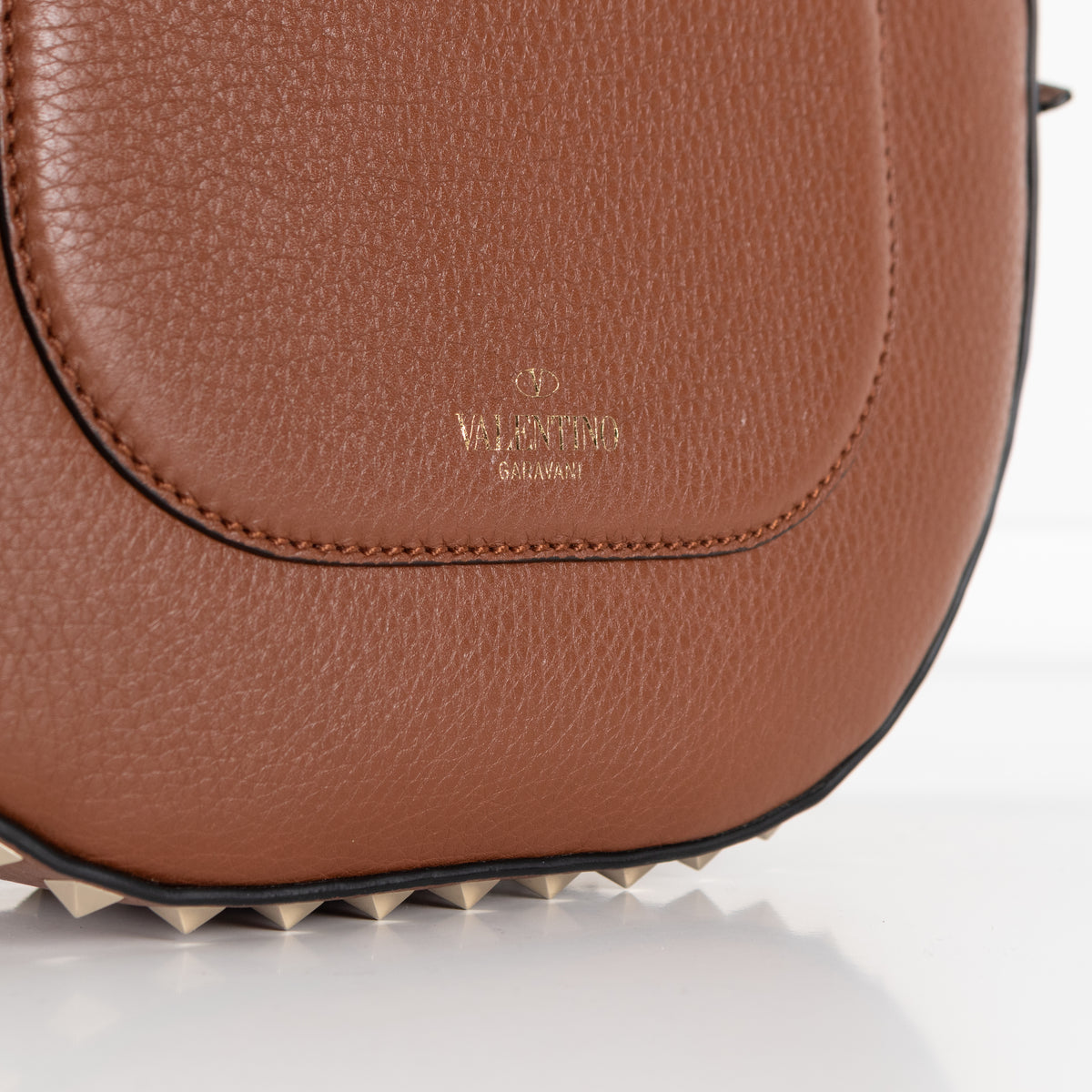 Valentino Garavani Rockstud Tan Saddle Bag