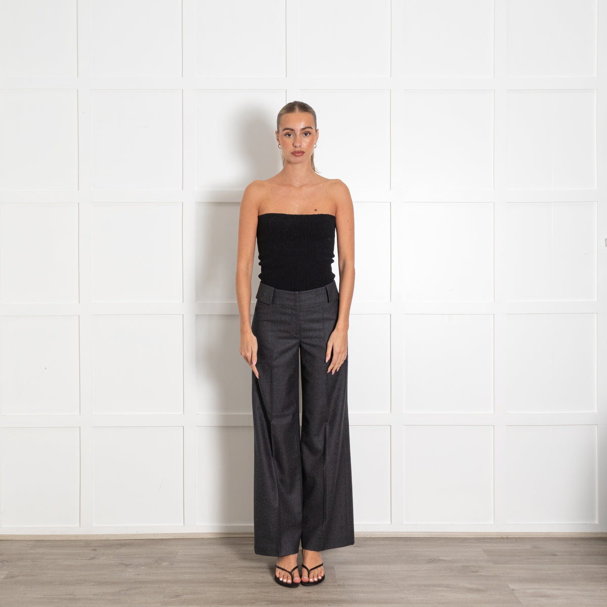 Akris Grey Wool Wide Leg Trousers