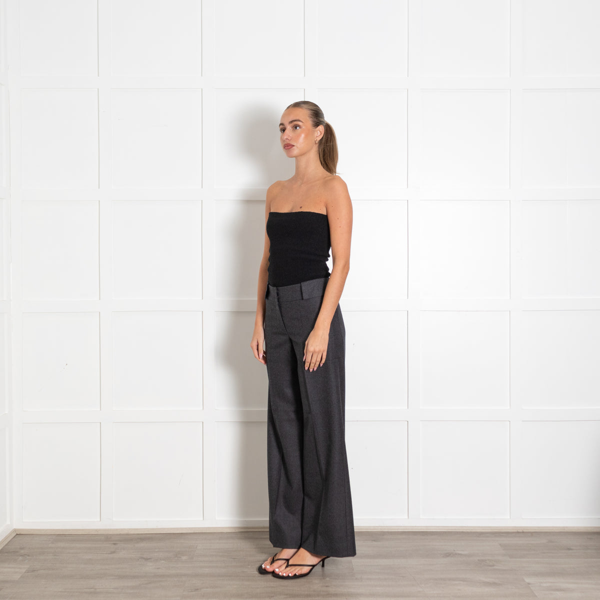 Akris Grey Wool Wide Leg Trousers