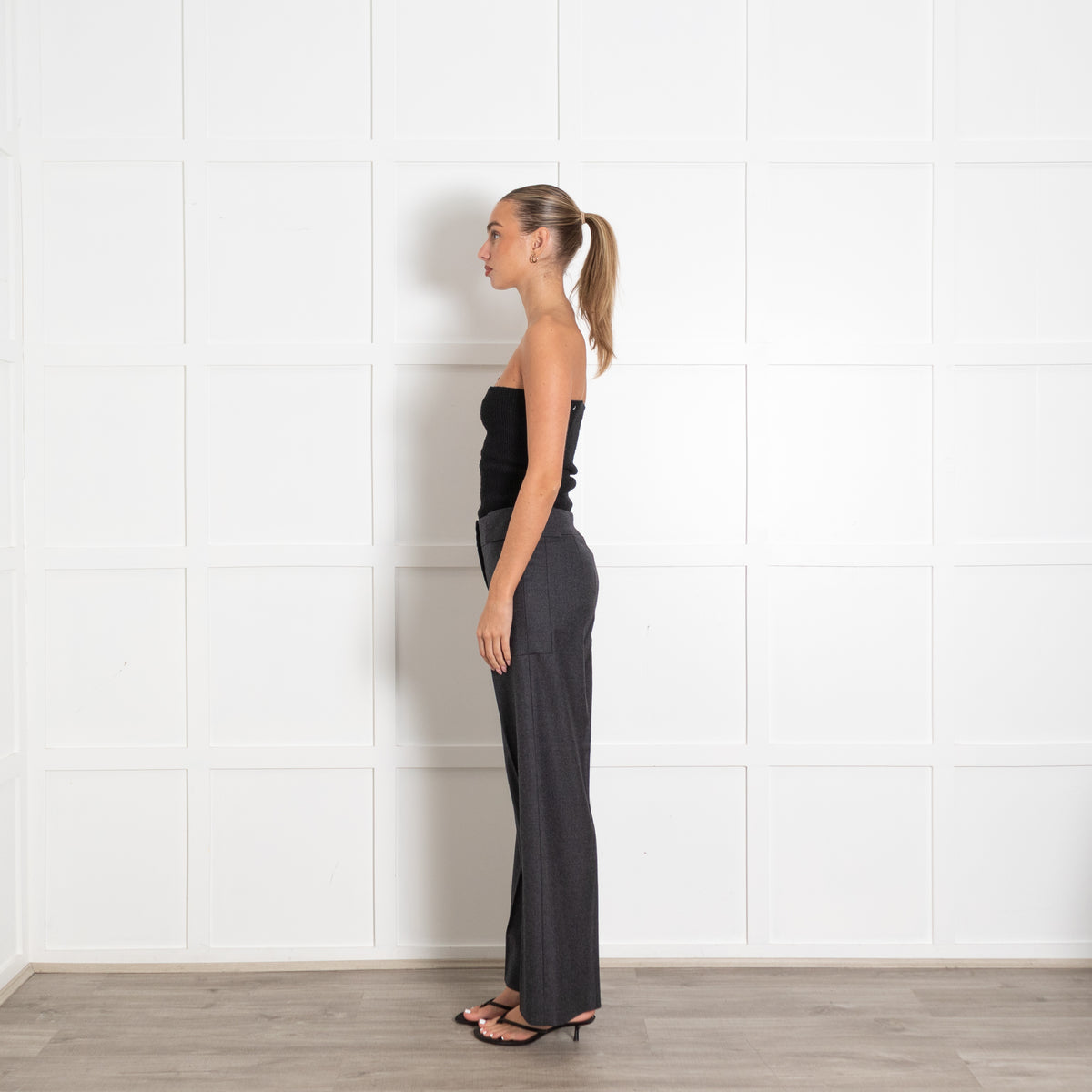 Akris Grey Wool Wide Leg Trousers