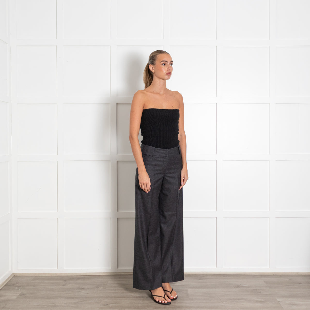 Akris Grey Wool Wide Leg Trousers