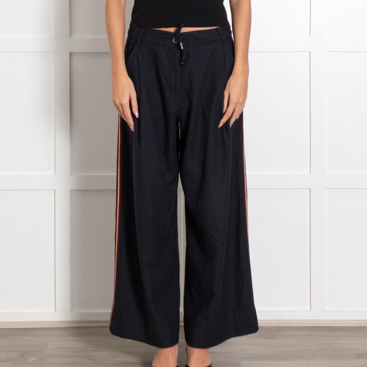 Me+Em Navy Pleated Wide-Leg Trousers