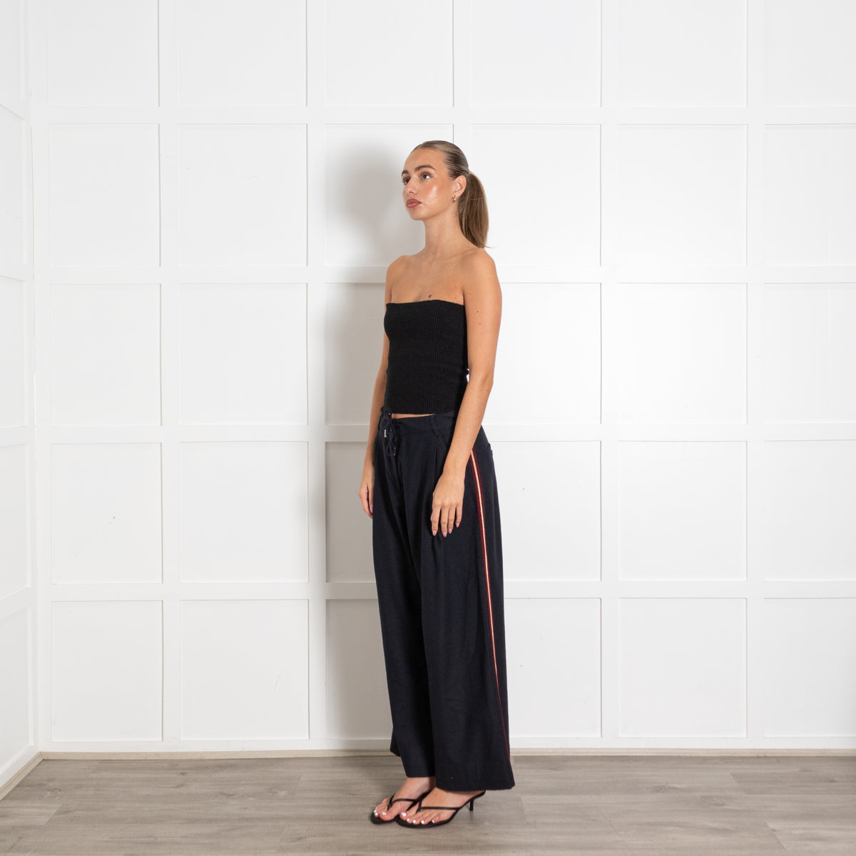 Me+Em Navy Pleated Wide-Leg Trousers