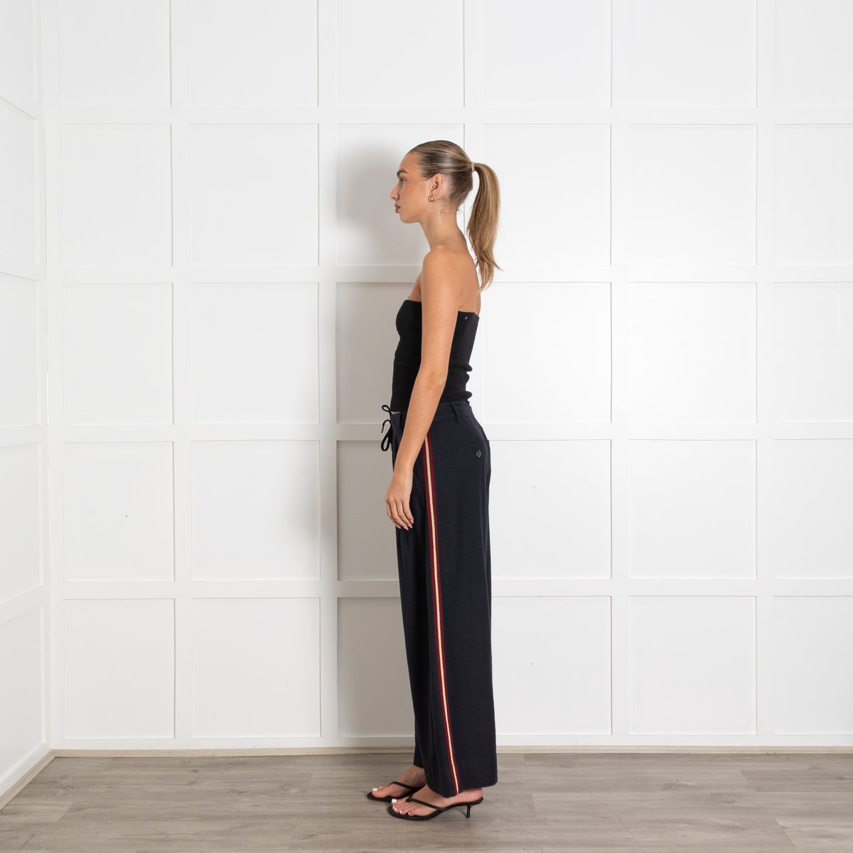 Me+Em Navy Pleated Wide-Leg Trousers