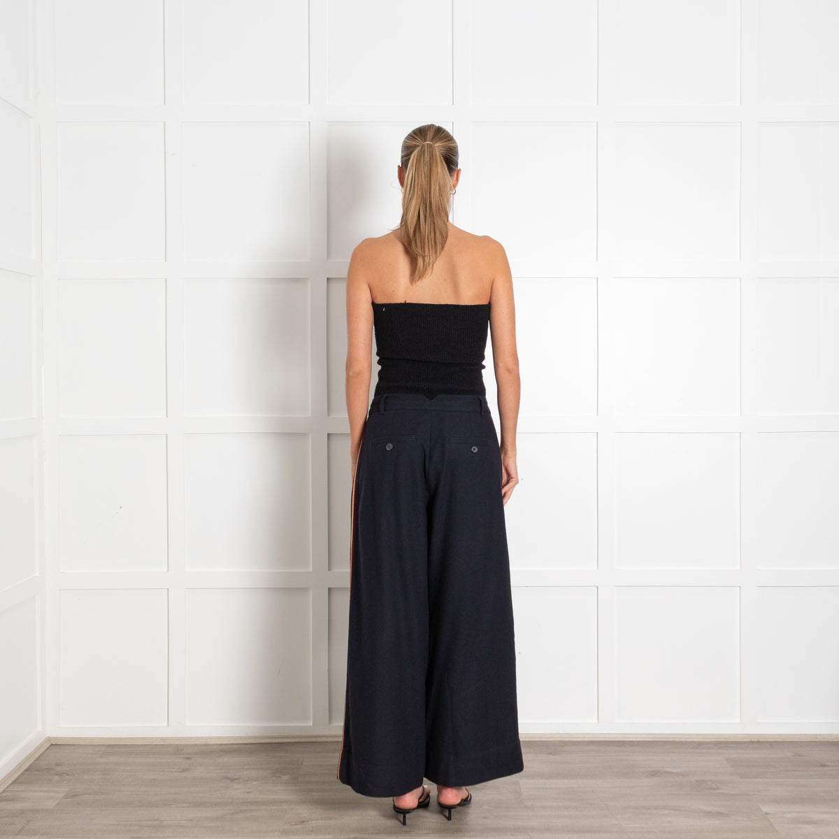 Me+Em Navy Pleated Wide-Leg Trousers