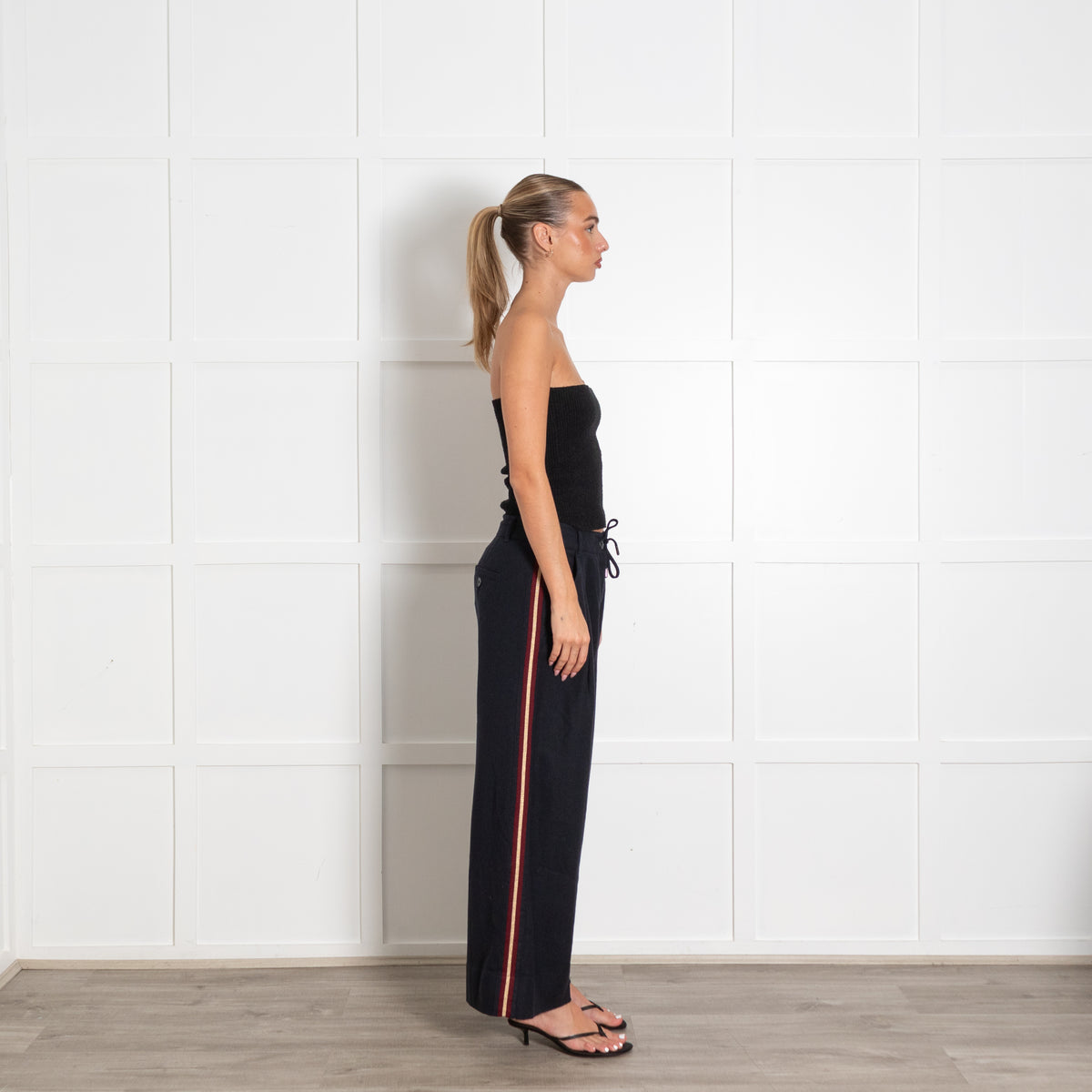 Me+Em Navy Pleated Wide-Leg Trousers