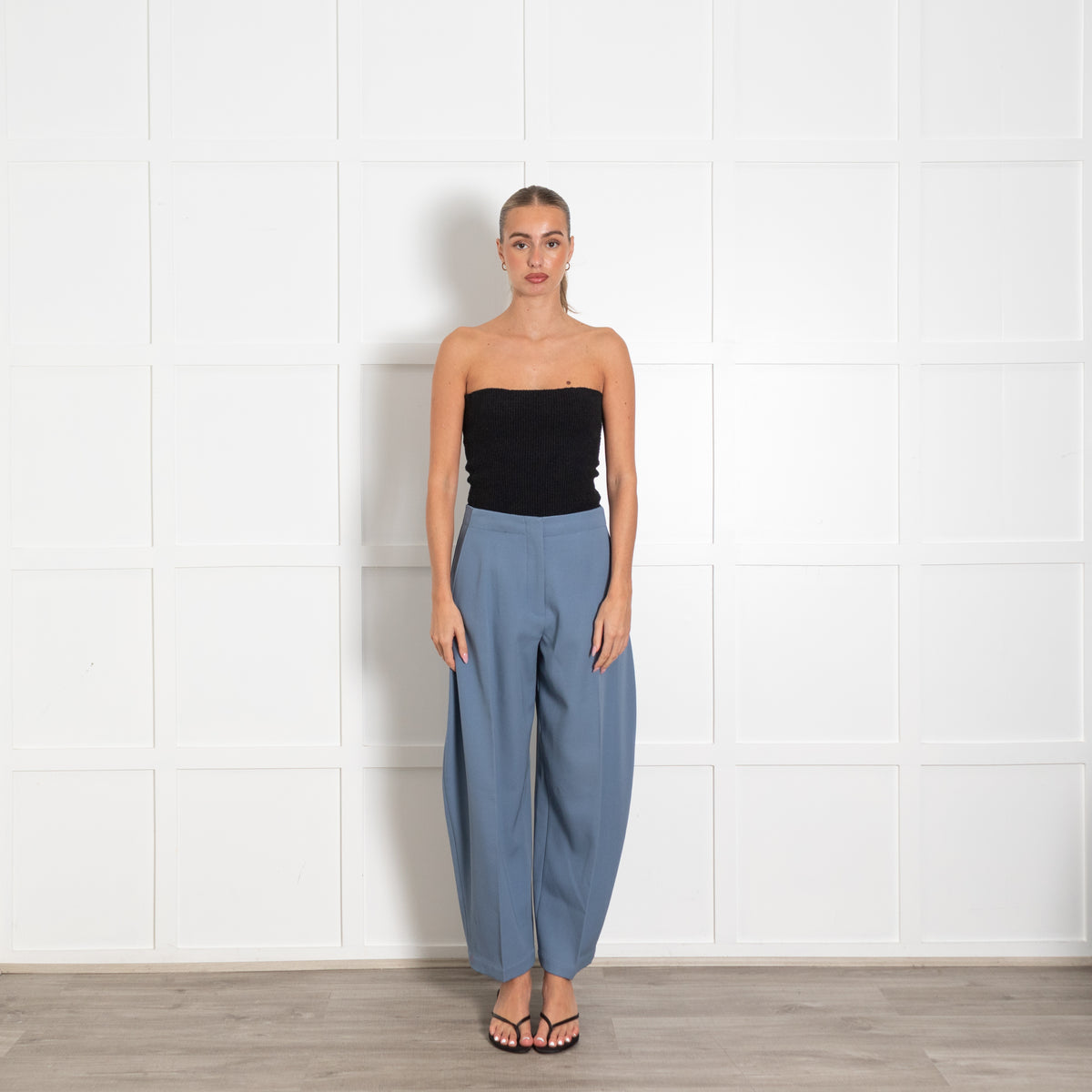Raey Slate Blue Wool Barrel Leg Trousers