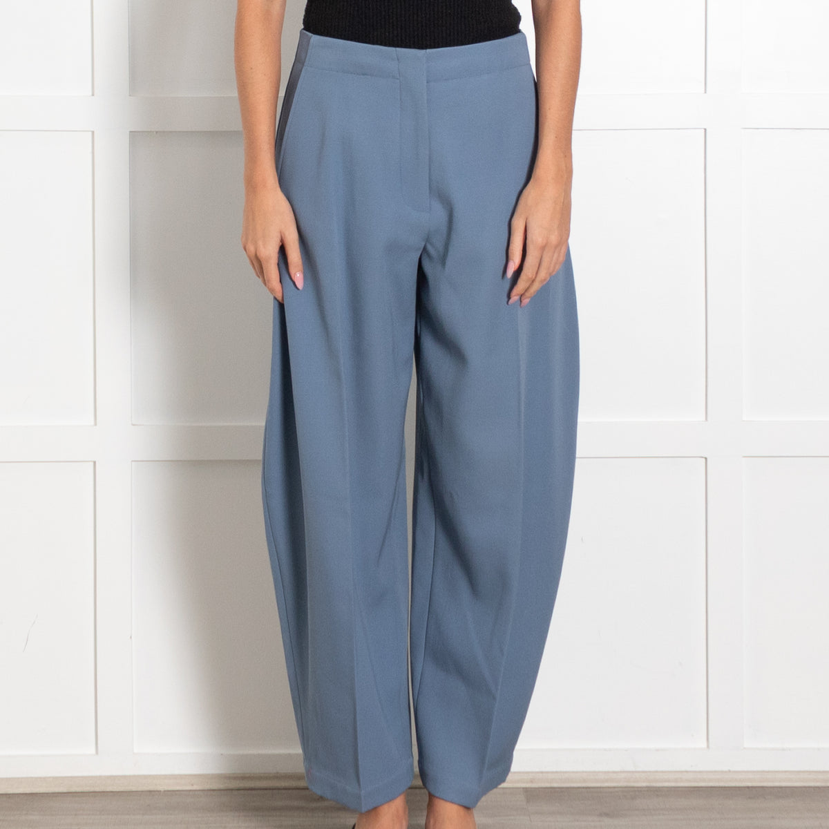 Raey Slate Blue Wool Barrel Leg Trousers