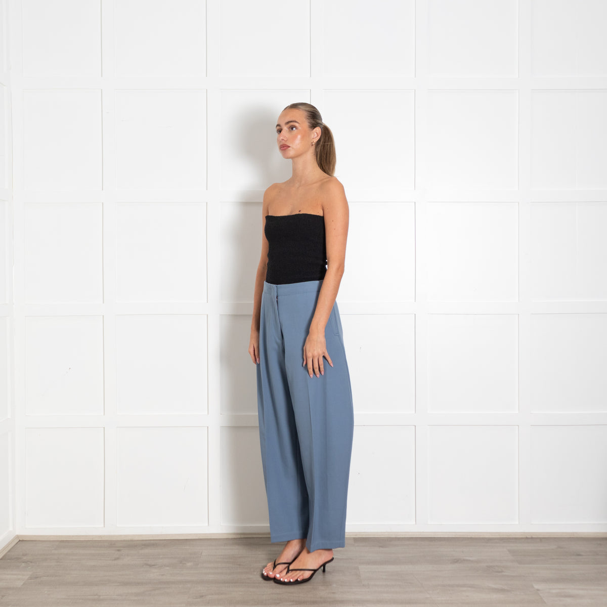 Raey Slate Blue Wool Barrel Leg Trousers