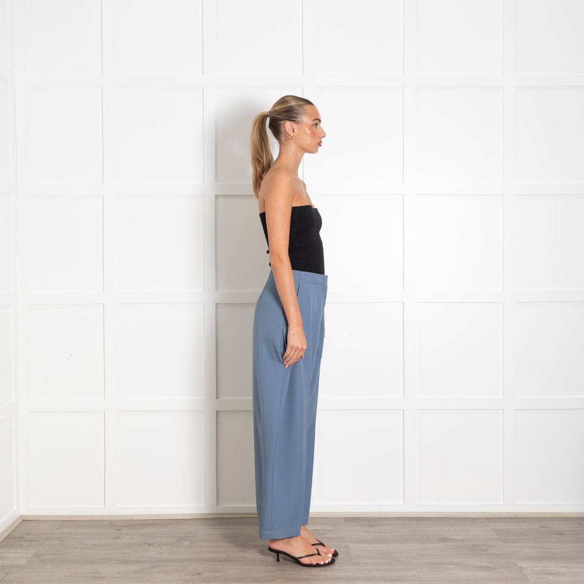 Raey Slate Blue Wool Barrel Leg Trousers
