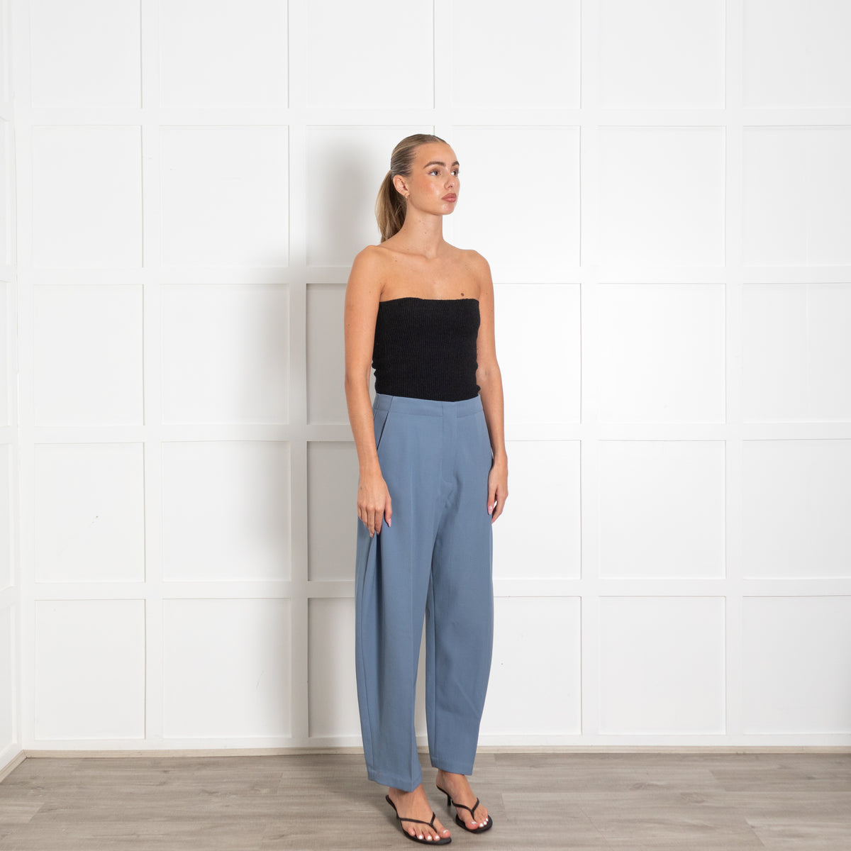 Raey Slate Blue Wool Barrel Leg Trousers