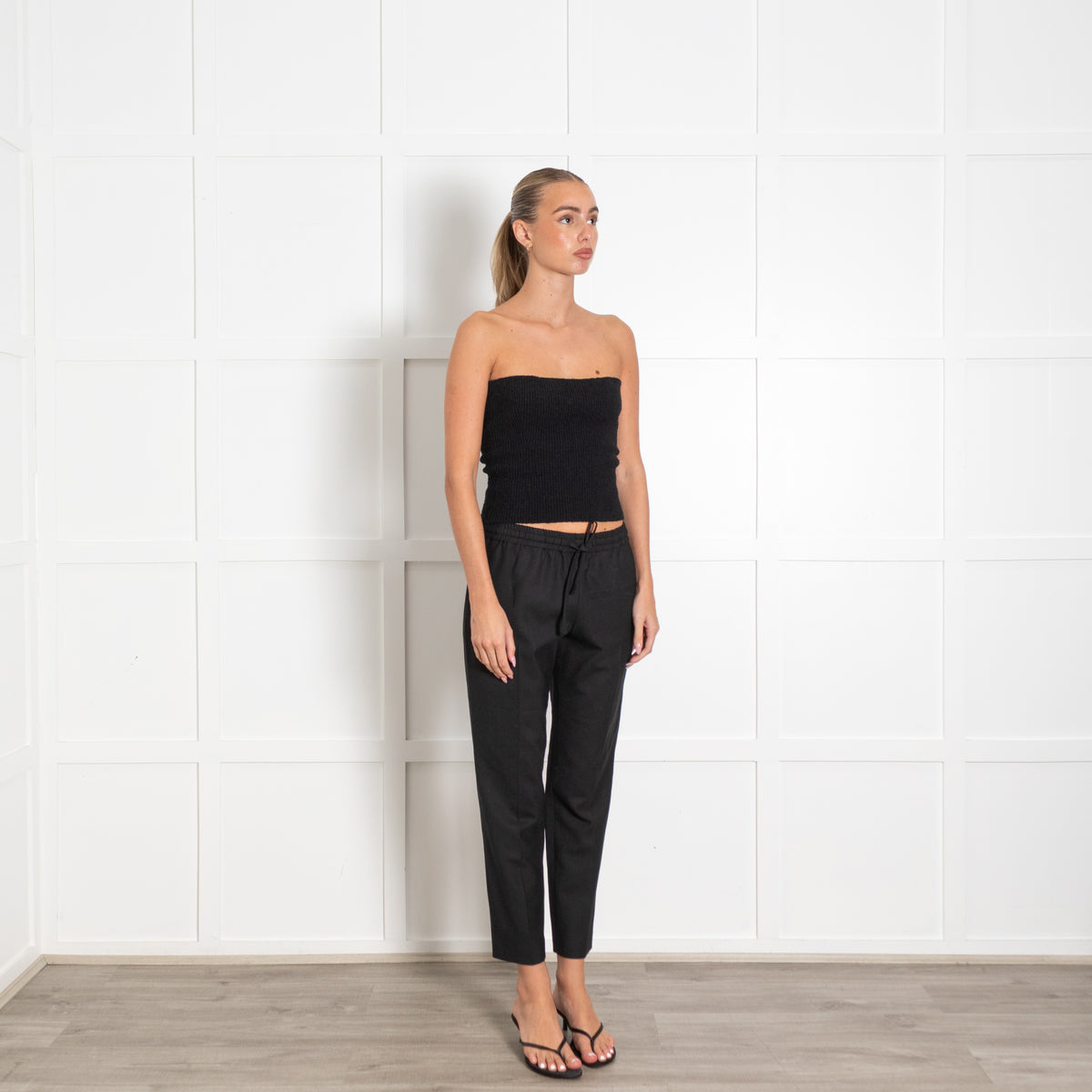 Joseph Black Elasticated Waist Cropped Trousers
